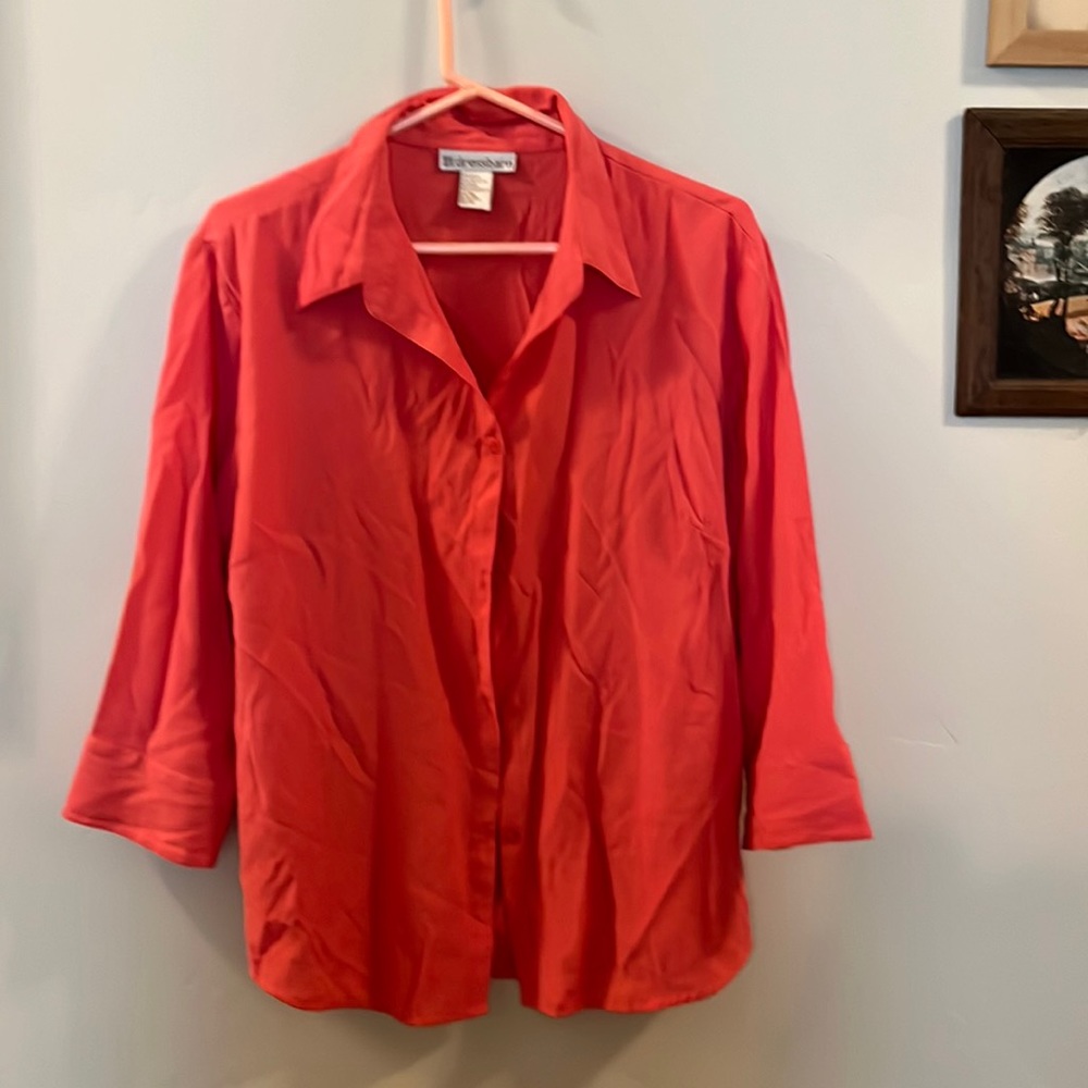 Women’s Long Sleeved Button Down Shirt, Salmon Colored, Dress Barn, Size XL